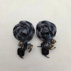 Boho Artisan: Vintage Denim & Leather Button Earrings